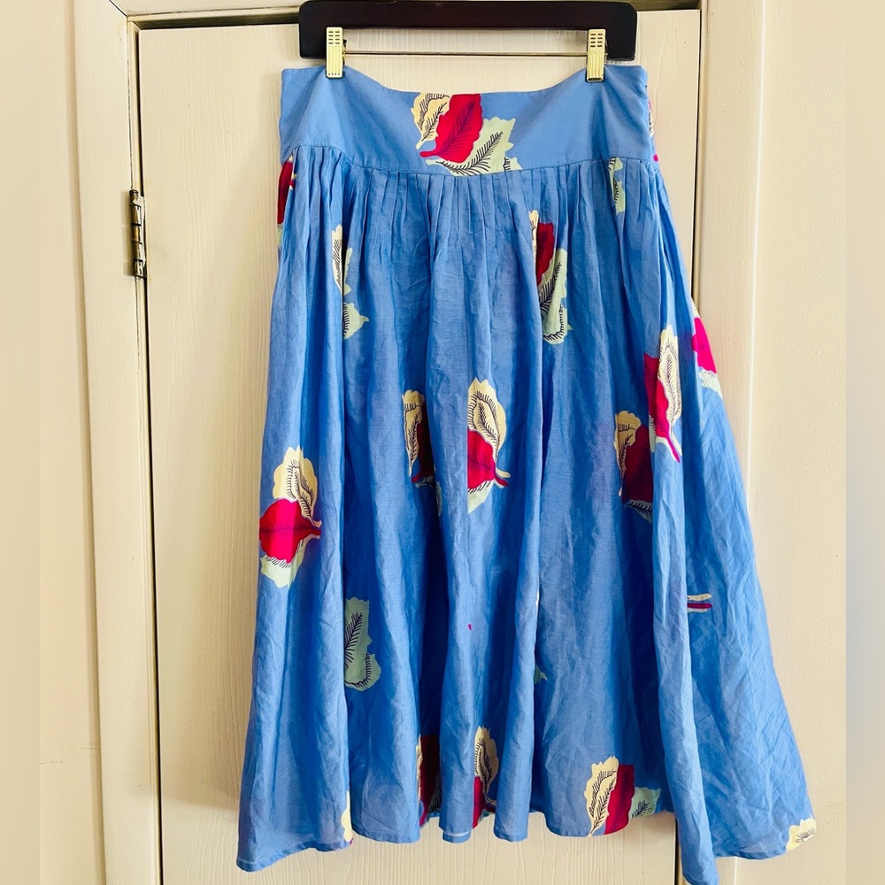 Pati De St Barths Floral Cottagecore Cotton Prairie French Rivera Midi Skirt L